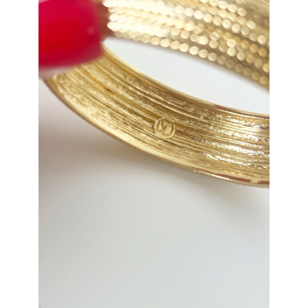 Vintage St. John Bangle Clamper Bracelet Gold Tone Woven Texture Designer - Picture 7 of 9